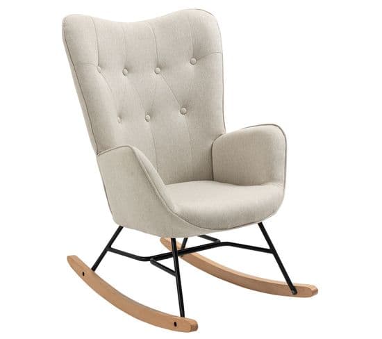 Fauteuil à Bascule Rocking Chair Scandinave en Tissu Avec Pieds en E' Bois Métal