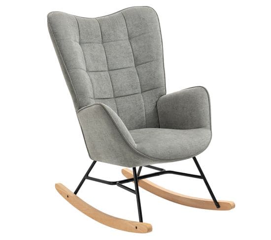 Fauteuil à Bascule Allaitement Scandinave en Tissu Avec Pieds en E' Bois Métal