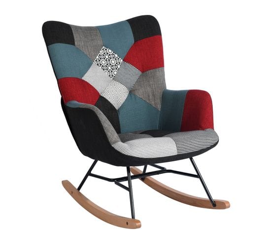 Fauteuil à bascule de style scandinave avec pieds en bois et métal, multicolore