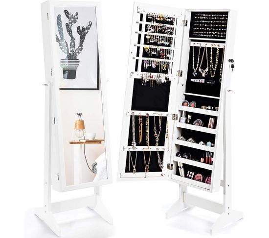 Armoire À Bijoux Sur Pied Avec Miroir Psyché Inclinable À 4 Angles,blanc