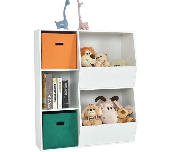 Bibliotheque Enfant Avec 3 Cubes Et 2 Grandes Boîtes Ouvertes, Chambre, 77 X 35 X 93 Cm Blanc