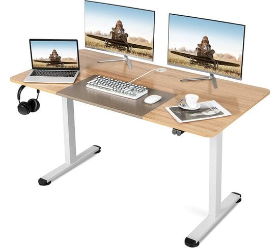 Bureau Assis Debout Électrique, 140 X 70 X 72-116 Cm, Table Réglable En Hauteur