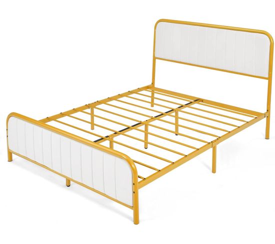 Cadre De Lit Métal 140x200cm Avec 9 Pieds Pour Adulte Simple Double, Sommier Plateforme