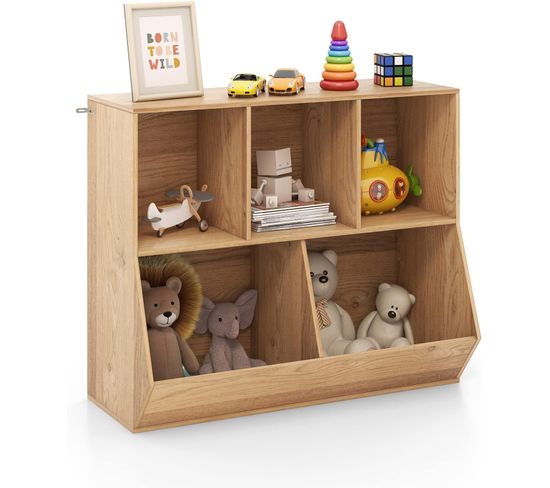 Bibliothèque Pour Enfants 90 X 40 X 76 Cm, Coffre À Jouets , Naturel