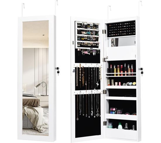 Armoire À Bijoux Murale Avec Miroir 12 LED,   Blanc