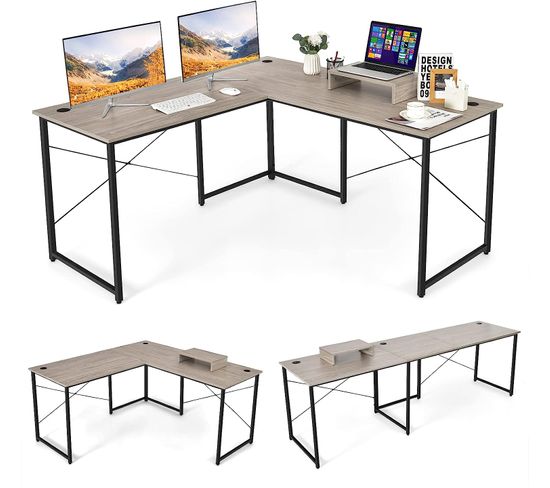 Bureau D'angle En L Réversible Avec Support De Moniteur