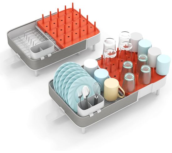 Égouttoir à Vaisselle Extensible (44-52,5 Cm), Réglable En Deux Parties Avec Porte-couverts Amovible
