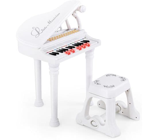 Piano Numérique 31 Touches Pour Enfants Avec Tabouret et Microphone,charge 50kg (31 Touches, Blanc)