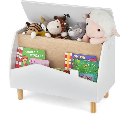 Coffre à Jouets Enfants En Bois Avec Etagère De Présentation,60 X 30 X 44 Cm, Blanc