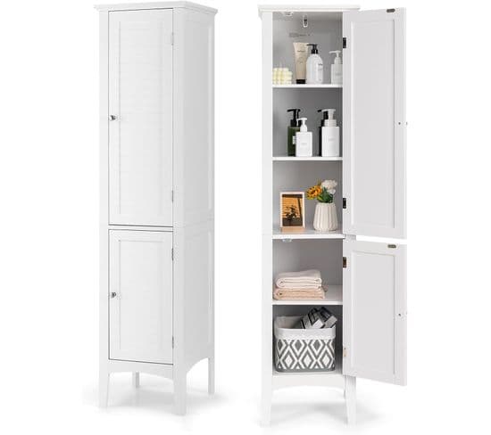 Meuble De Rangement Salle De Bain, Meuble Colonne Sur Pied Avec Rangement à 5 Niveaux, Organisateur