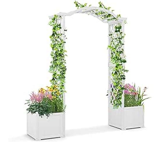 Arche De Jardin Avec Jardinière En Bois Avec Treillis, Pergola Extérieur(blanc)