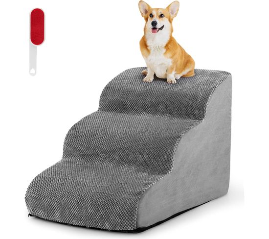 Escalier Pour Chien Chat à 3 Marches,échelle En Éponge De Haute Densitéhousse Lavable,58 X42 X40cm