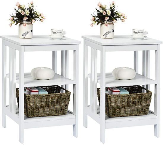 Table De Chevet Lot De 2, Table D'appoint Chevet Pour Chambre, Salon, 40x40x61cm (blanc)