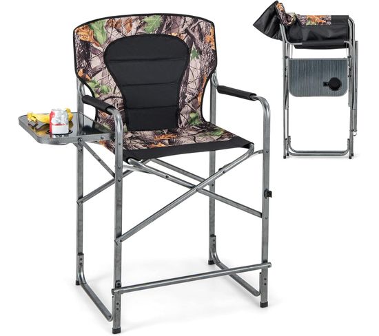 Chaise De Camping Pliante Avec Table Latérale Et Porte-gobelet,  Supporte 150 Kg
