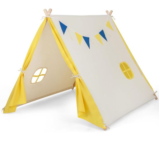 Tipi Enfants Avec Drapeaux Décoratifs, Intérieur Et Extérieur Pour 2 Enfants, 137 X 145 X 121 Cm