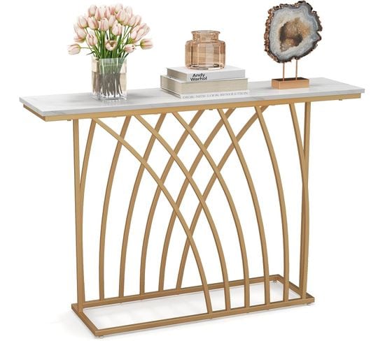 Table Console, Meuble D'entrée En Faux Marbre, Pour Entrée, Couloir, Salon, 120 X 30 X 80 Cm