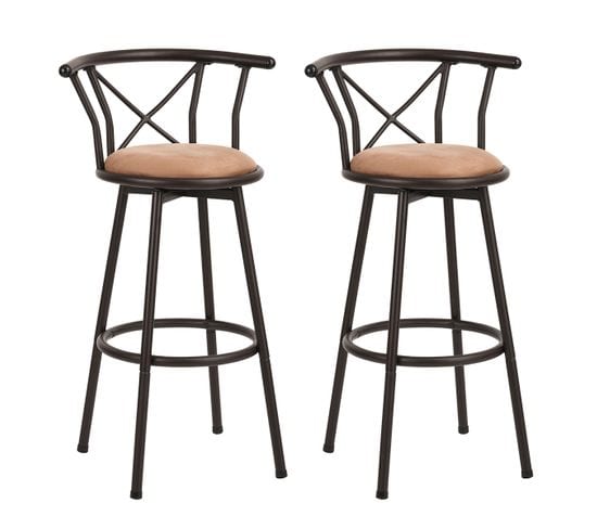 Lot De 2 Tabourets De Bar Industriel Pivotant Sur 360° Siège De 77 Cm De Haut, Marron