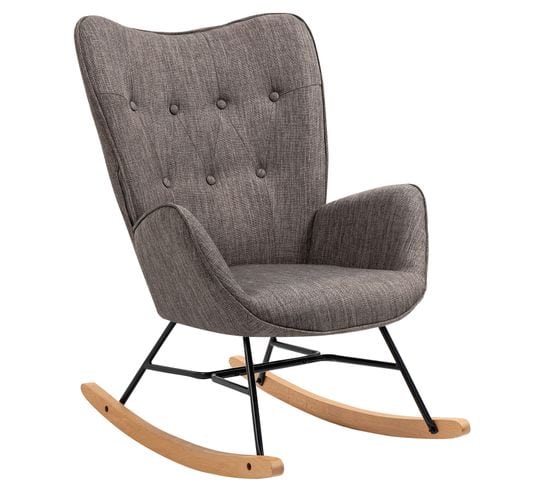 Fauteuil À Bascule En Tissu Gris Foncé Scandinave, Rocking Chair, pour Salon, Chambre