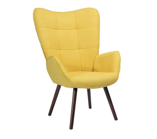 Fauteuil  Tissu Scandinavie Jaune Et Bois-foncé