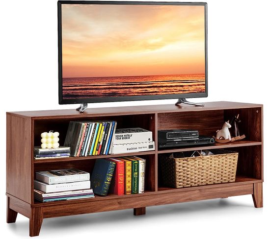 Meuble TV 147 X 40 X 61 Cm Avec 4 Étagères De Rangement Ouvertes, Tapis Antidérapant Marron