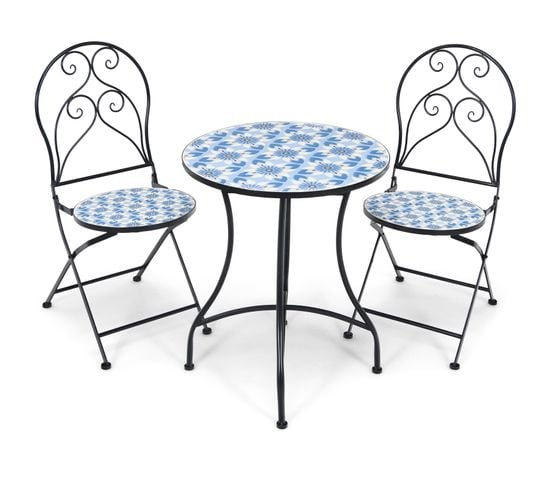 Ensemble Table Et 2 Chaises Pliantes De Bistrot 2 Personnes Design Carreaux De Mosaïque Collés Sur