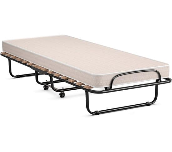 Lit Pliant, Lit Pliant D'appoint Avec Matelas En Mousse De 6,5 Cm Épais, Lit Portable Sur Roulettes