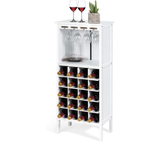 Casier à Bouteilles De Vin En Pin-capacité De 20 Bouteilles Et Porte-gobelet, 42x24,5x96 Cm  Blanc