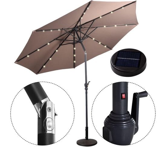 Parasol De Jardin Dia 300 Cm/parasol Déporté Et Inclinable De Jardin Avec 24 LED Marron