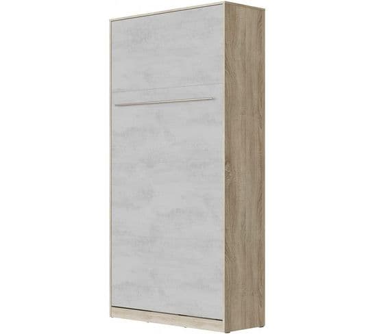 Lit Escamotable +2 Placards V 90x200+(50x2)cm Standard Chêne Sonoma/béton