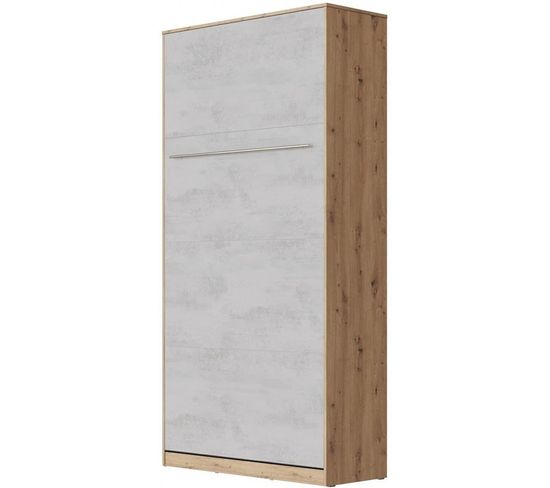 Lit Escamotable +2 Placards V 90x200+(50x2)cm Standard Chêne Sauvage/béton