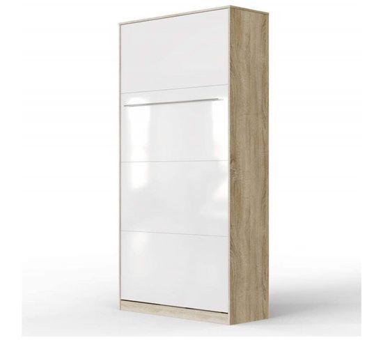 Lit Escamotable +2 Placards V 90x200+(50x2)cm Standard Chêne Sonoma/blanc Brillant