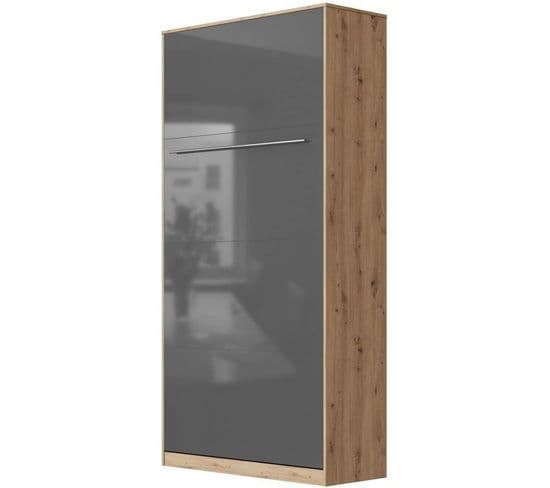 Lit Escamotable +2 Placards V 90x200+(50x2)cm Standard Chêne Sauvage/anthracite Brillant