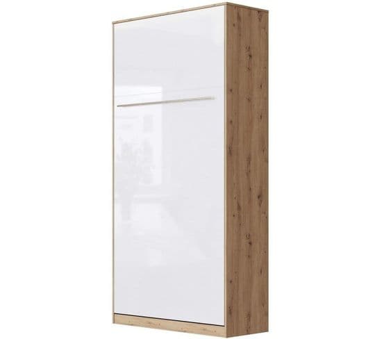 Lit Escamotable +2 Placards V 90x200+(50x2)cm Standard Chêne Sauvage/blanc Brillant