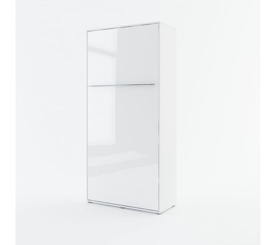 Lenart Armoire Lit Escamotable Vertical 90x200 Cm Blanc Brillant Lit Rabattable Lit Mural Consus Pro