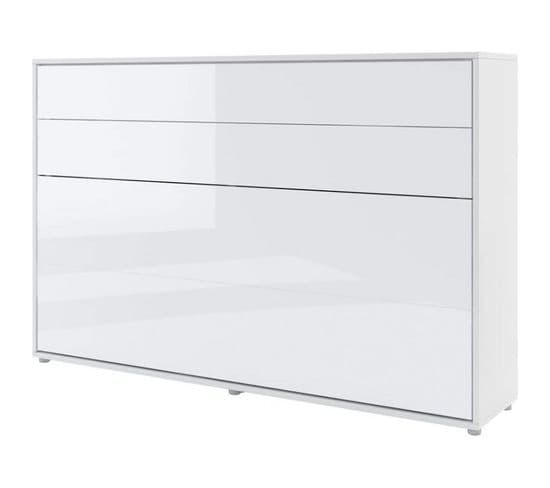 Lenart Armoire Lit Escamotable Horizontal 120x200 Cm Blanc Brillant Lit Rabattable Lit Mural"consus"