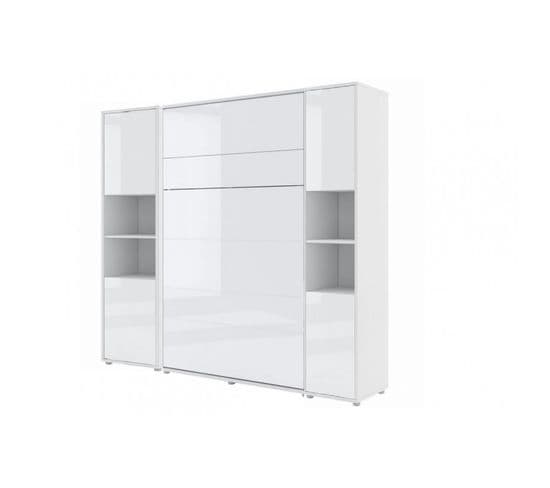 Armoire Lit Escamotable +2 Placards Vertical 120x200 Cm Blanc Brillant Lit Mural"consus"