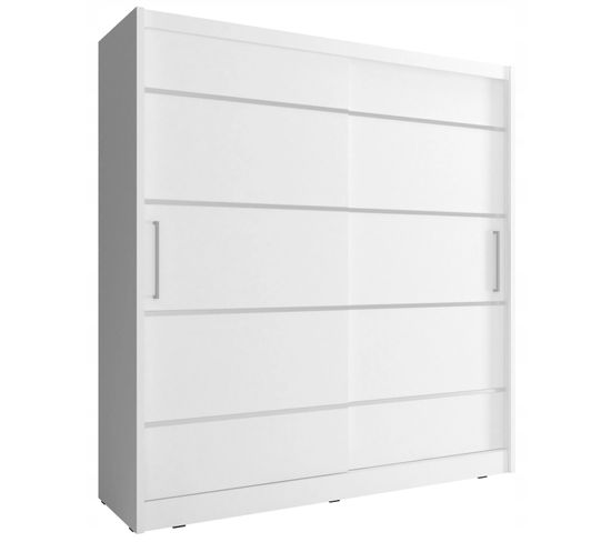 Armoire Placard 200x62x214cm Porte Coulissante Penderie Et Étagères Blanc Mat Modèle Maybell Alu