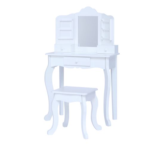 Coiffeuse Enfant Table De Maquillage Avec Miroir Et Tabouret Blanche