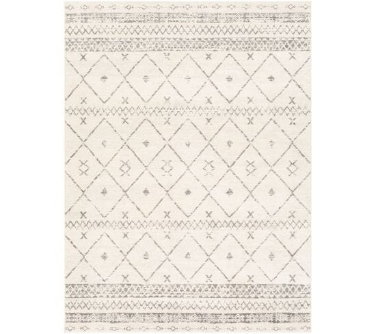 SURYA - Tapis Berbère Ethnique MYA - 200x275cm - Blanc et Gris