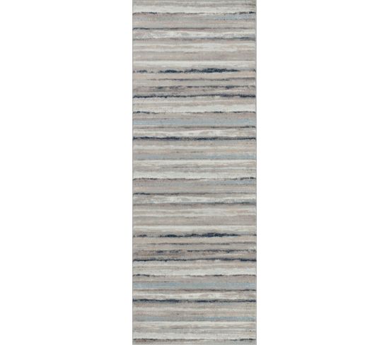 Tapis Couloir Scandinave Moderne Blanc/gris/bleu 80x220
