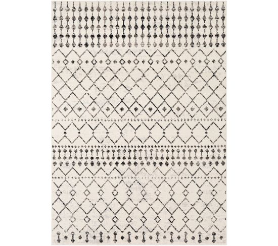 Tapis Berbère Ethnique Blanc/noir 130x170