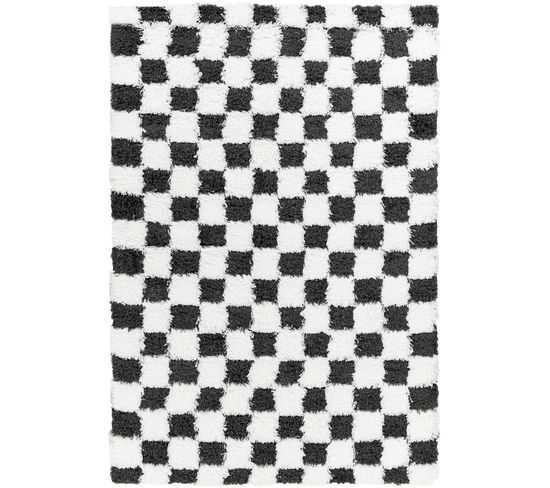 Tapis Shaggy Moderne Blanc/noir 160x220