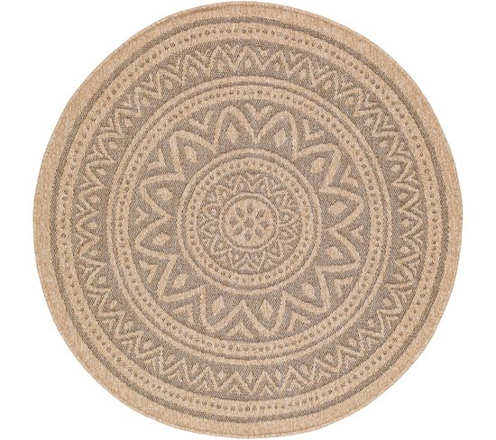 Tapis Rond Extérieur/intérieur Aspect Jute Beige/noir Ø 160