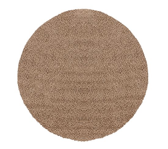 Tapis Rond Shaggy Moderne Beige Foncé Ø 200