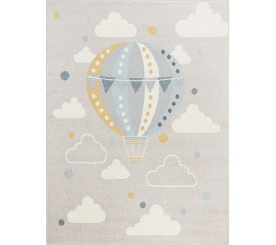 Tapis Enfant Montgolfière Nuages Multicolore/gris 120x170