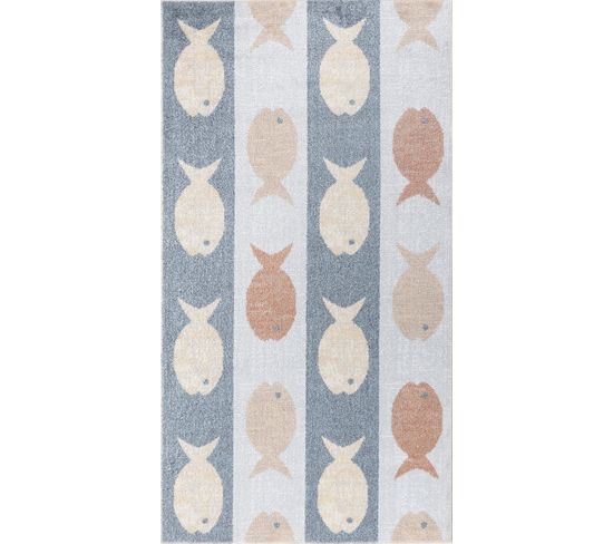 Tapis Enfant Lavable En Machine Poissons Beige/gris/orange 80x150