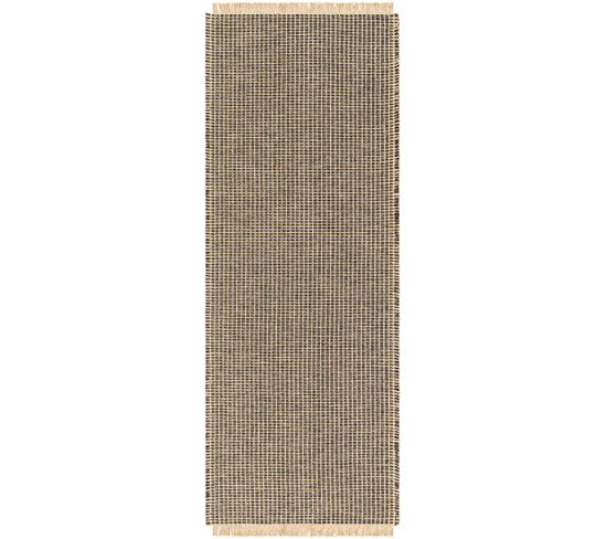 Tapis De Couloir Bohème En Jute Marron Clair/noir 80x220