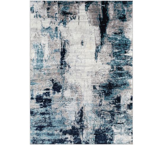 Tapis De Couloir Abstrait Moderne Bleu/blanc/gris 80x220