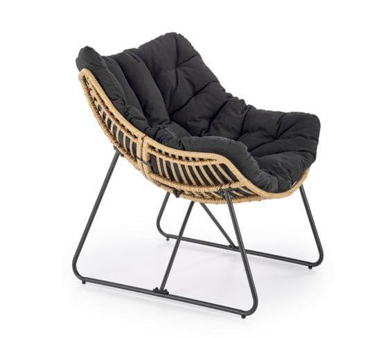 Fauteuil Lounge En Rotin Synthétique Avec Coussin Et Structure En Métal Bueno