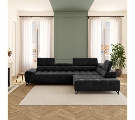 Canapé d'angle droit relax PALLADIO tissu Monolith marine